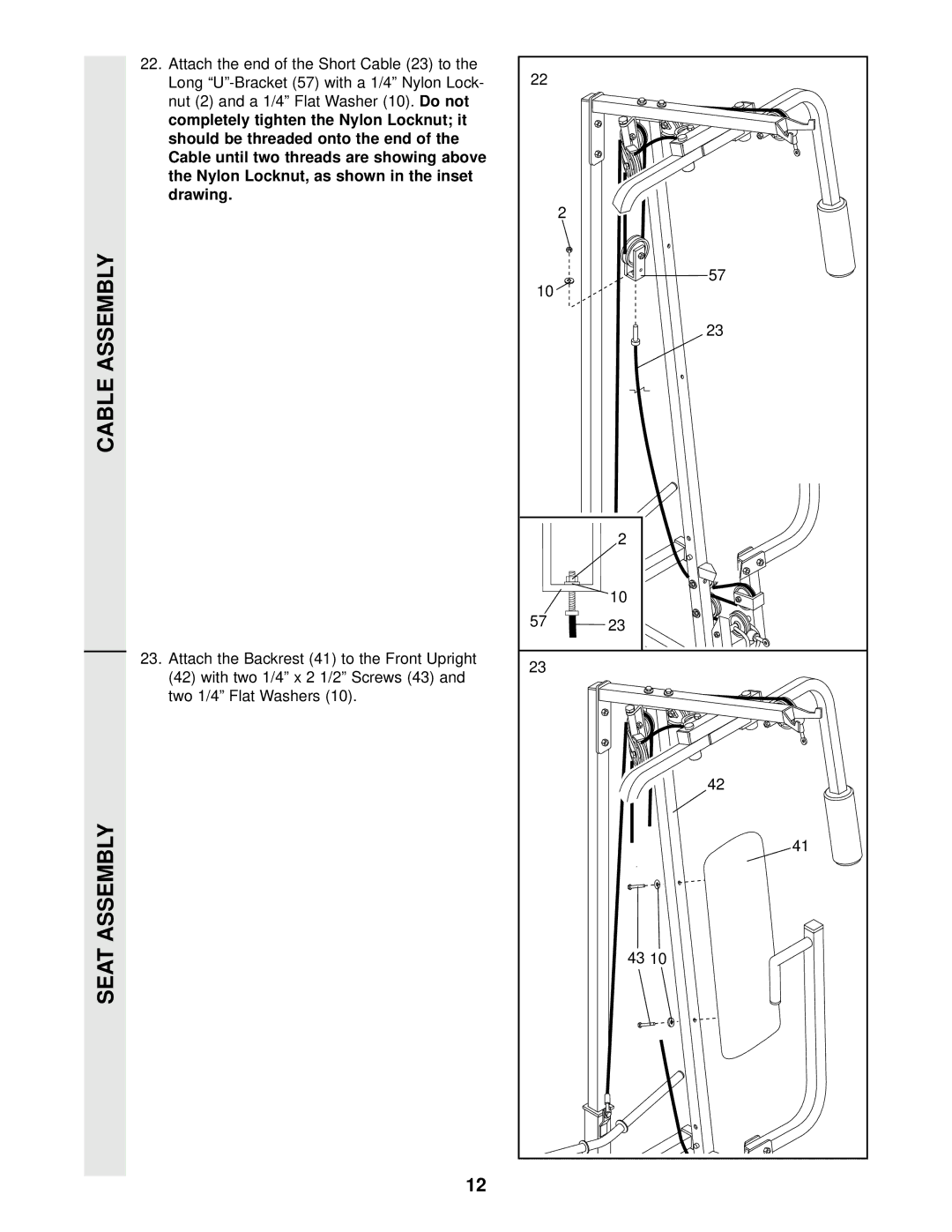 Weider WESY16010 user manual Seat Assembly 