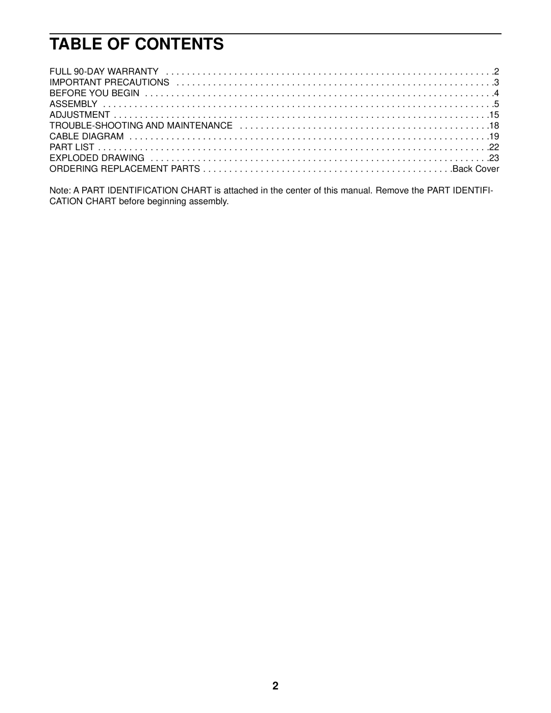 Weider WESY16010 user manual Table of Contents 