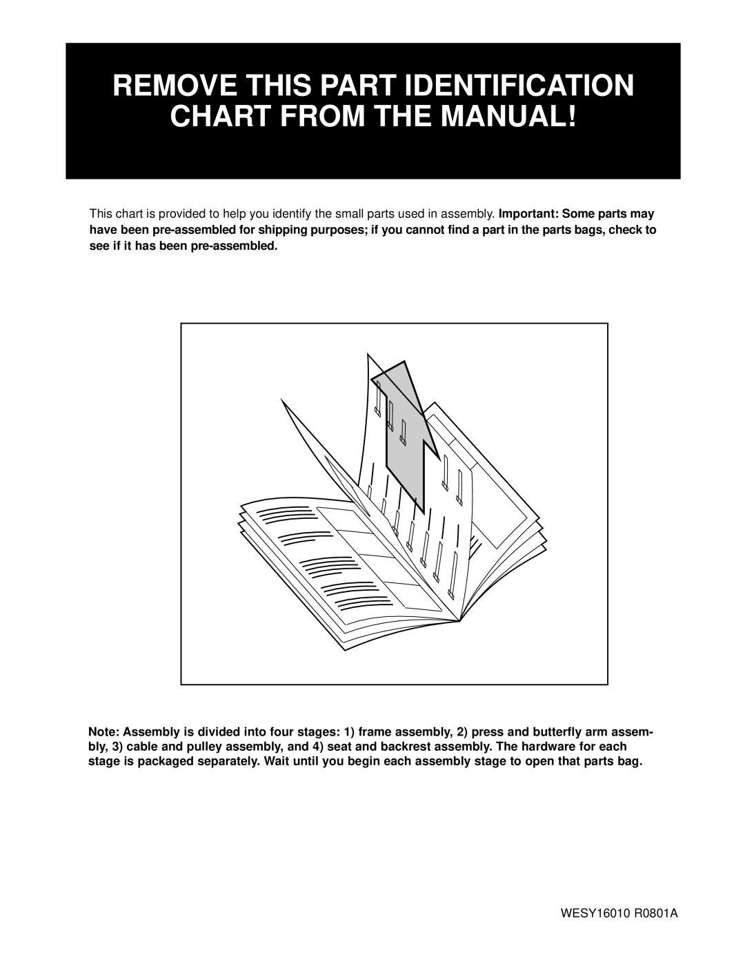 Weider WESY16010 user manual Remove this Part Identification Chart from the Manual 