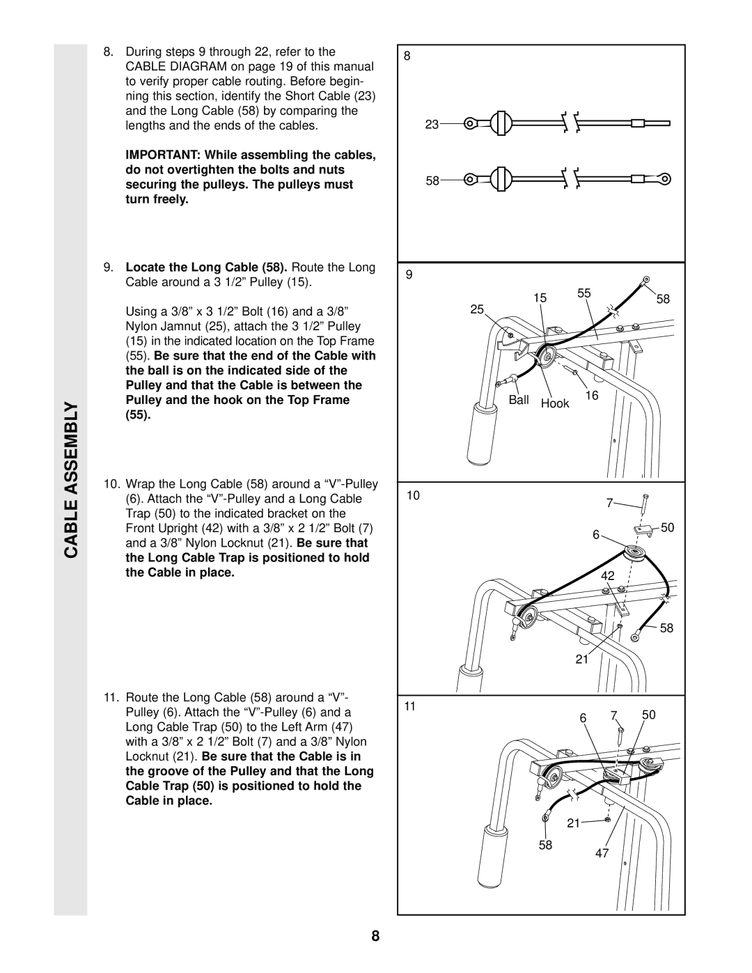 Weider WESY16010 user manual Cable Assembly 