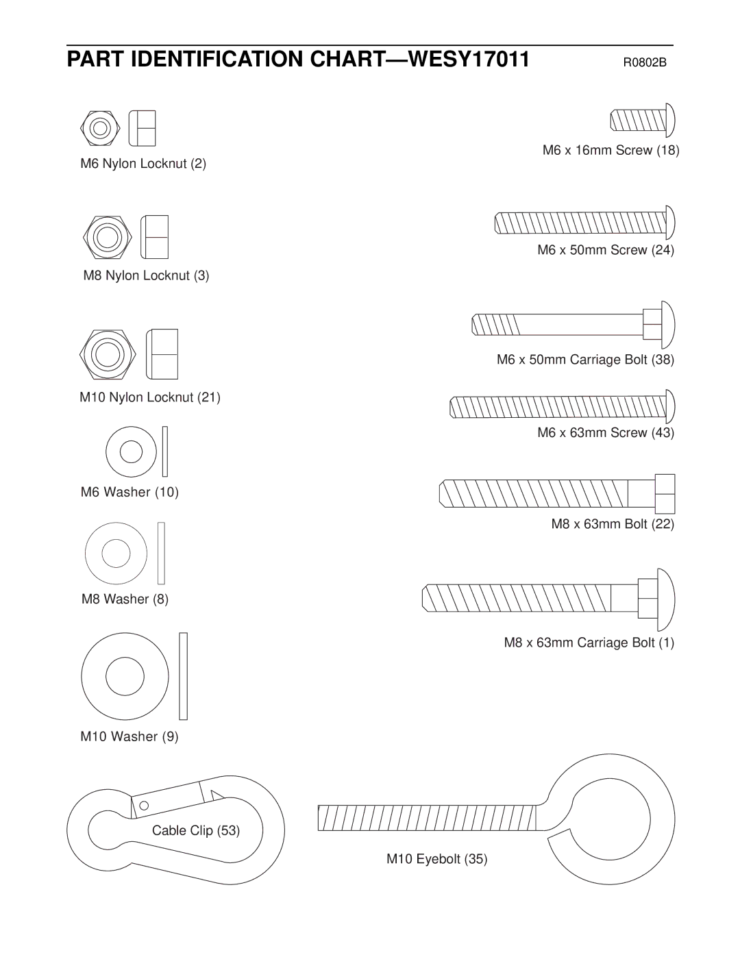 Weider user manual Part Identification CHART-WESY17011 