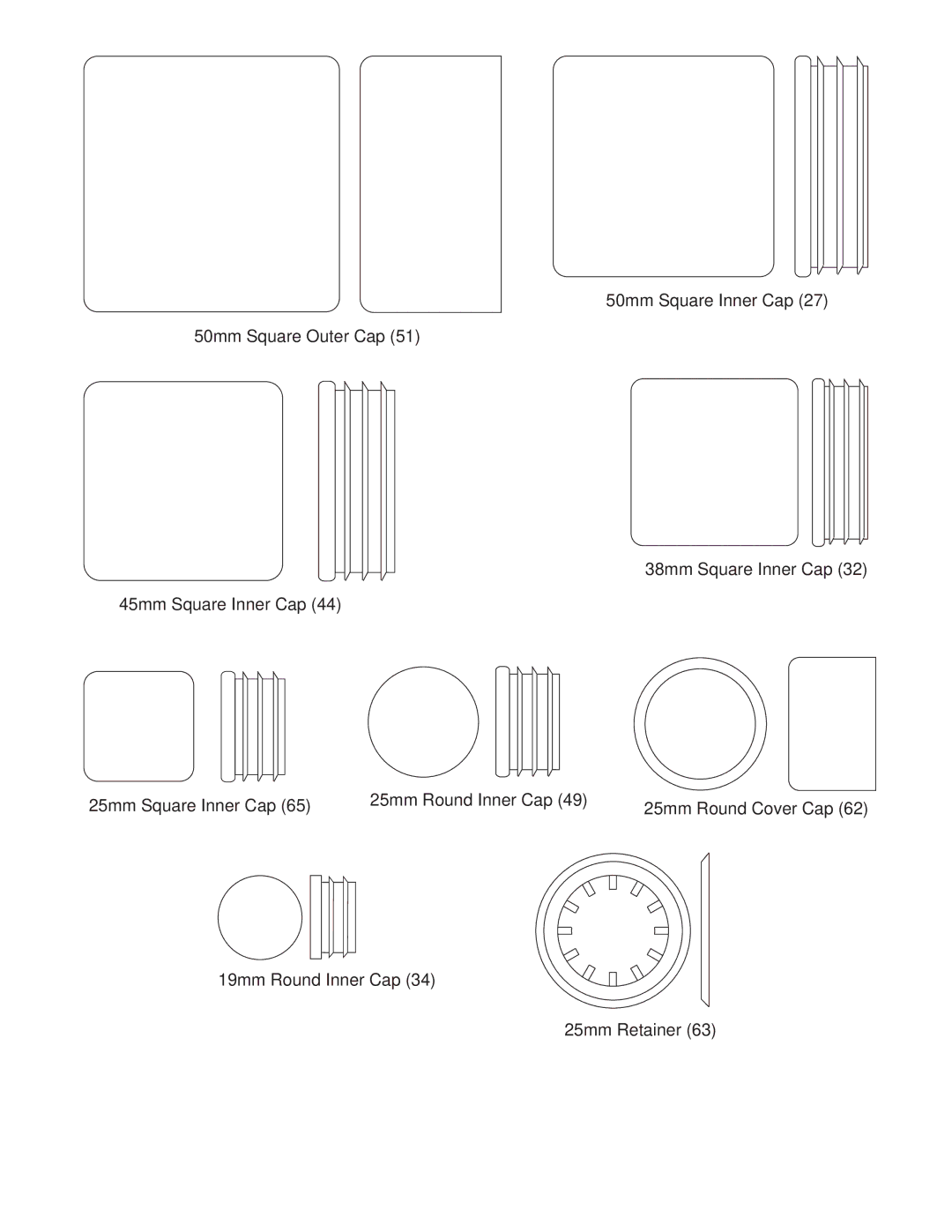 Weider WESY17011 user manual 19mm Round Inner Cap 25mm Retainer 