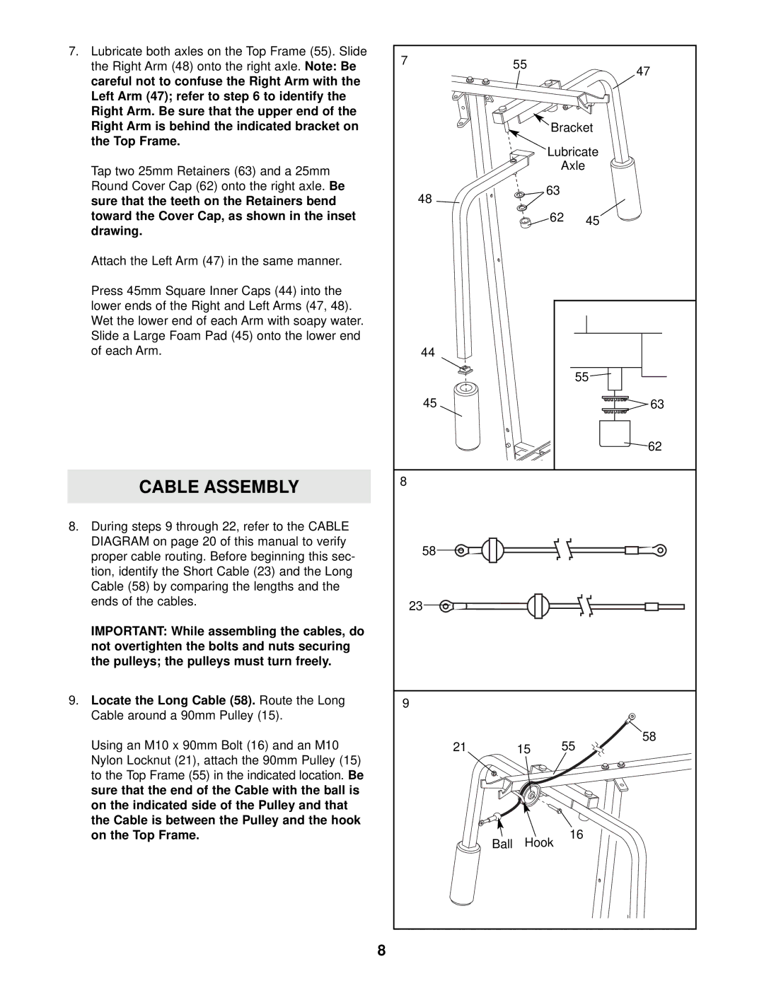 Weider WESY17011 user manual Cable Assembly 