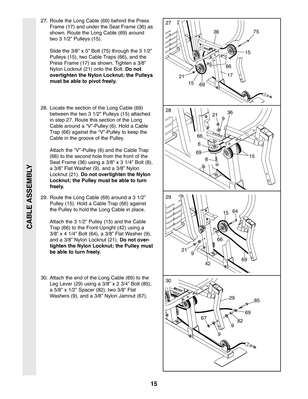 Weider WESY19001 user manual Cable Assembly 