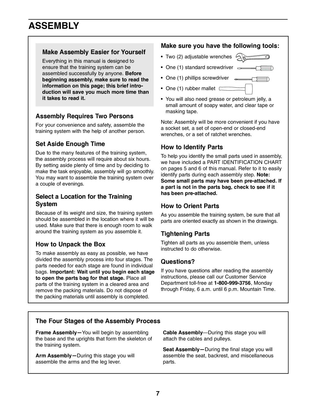 Weider WESY19001 user manual Make Assembly Easier for Yourself 