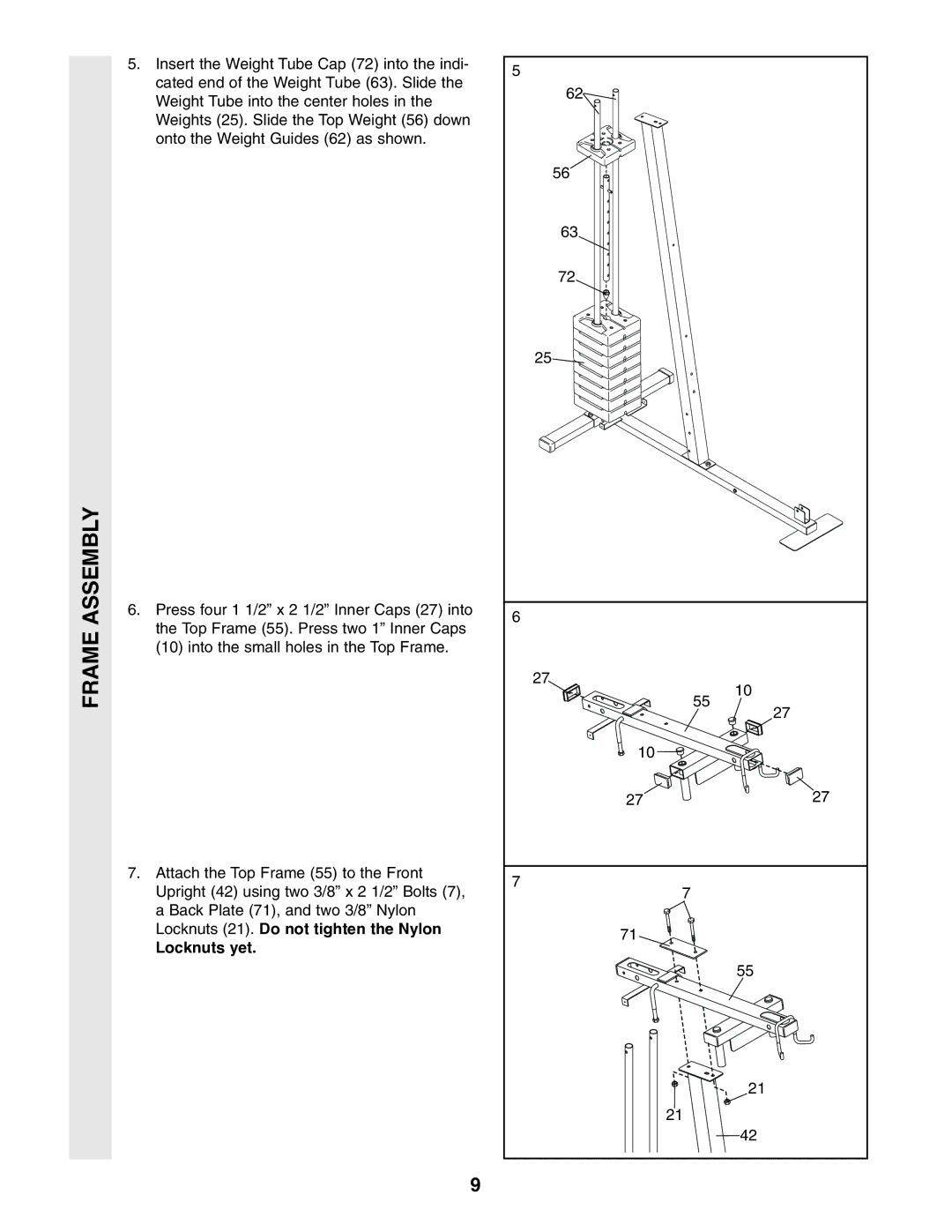 Weider WESY19001 user manual Locknuts yet 