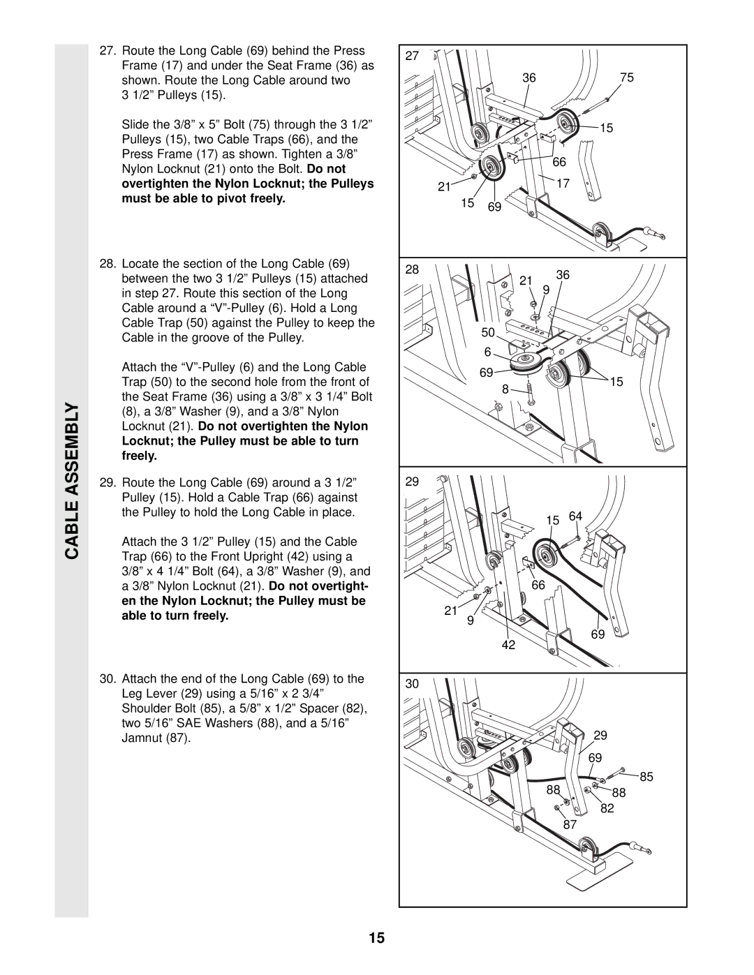 Weider WESY19002 user manual En the Nylon Locknut the Pulley must be Able to turn freely 