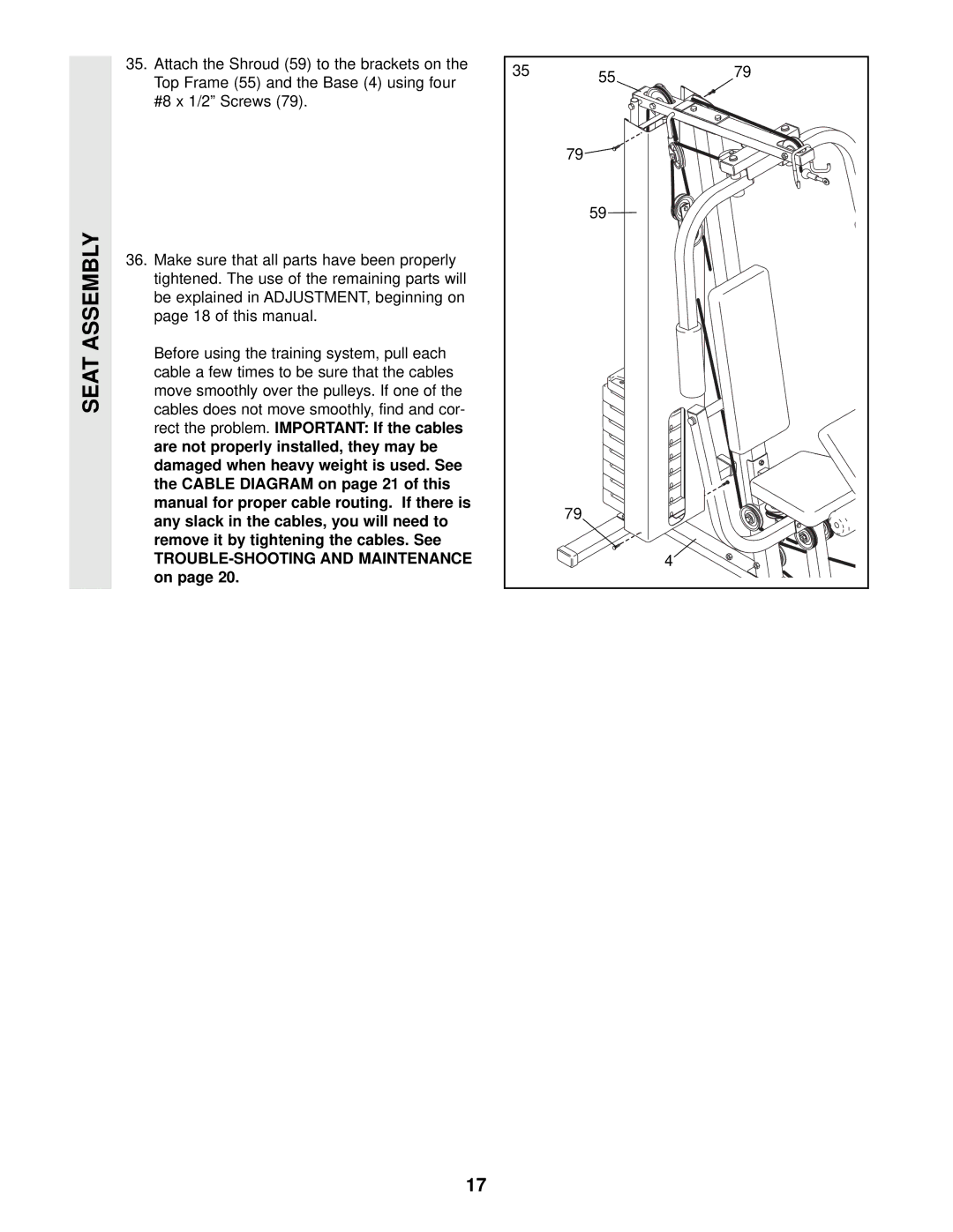 Weider WESY19002 user manual TROUBLE-SHOOTING and Maintenance on 