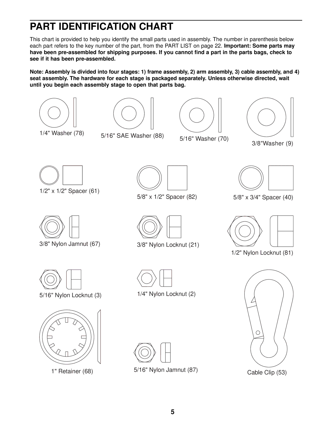 Weider WESY19002 user manual Part Identification Chart 