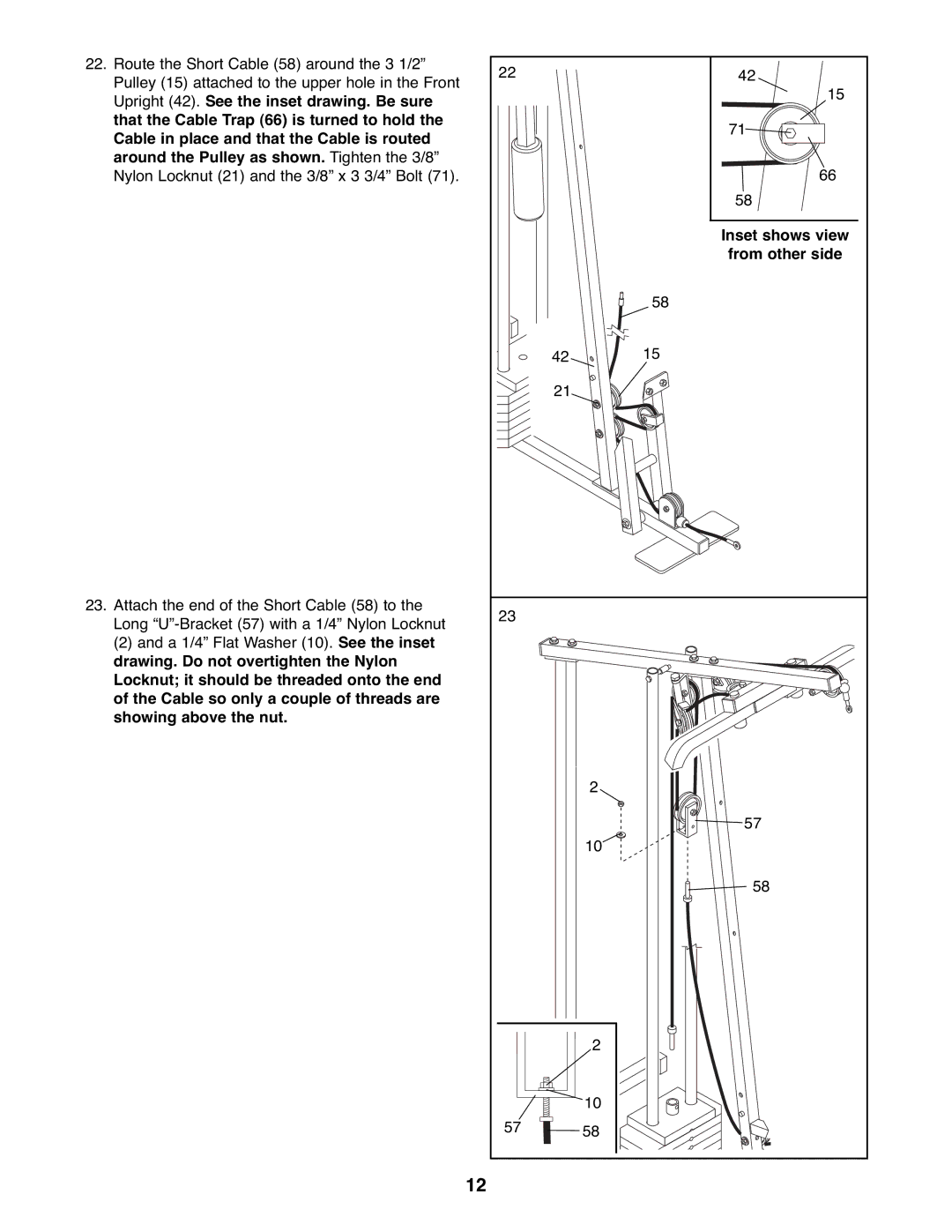 Weider WESY19510 user manual Inset shows view 