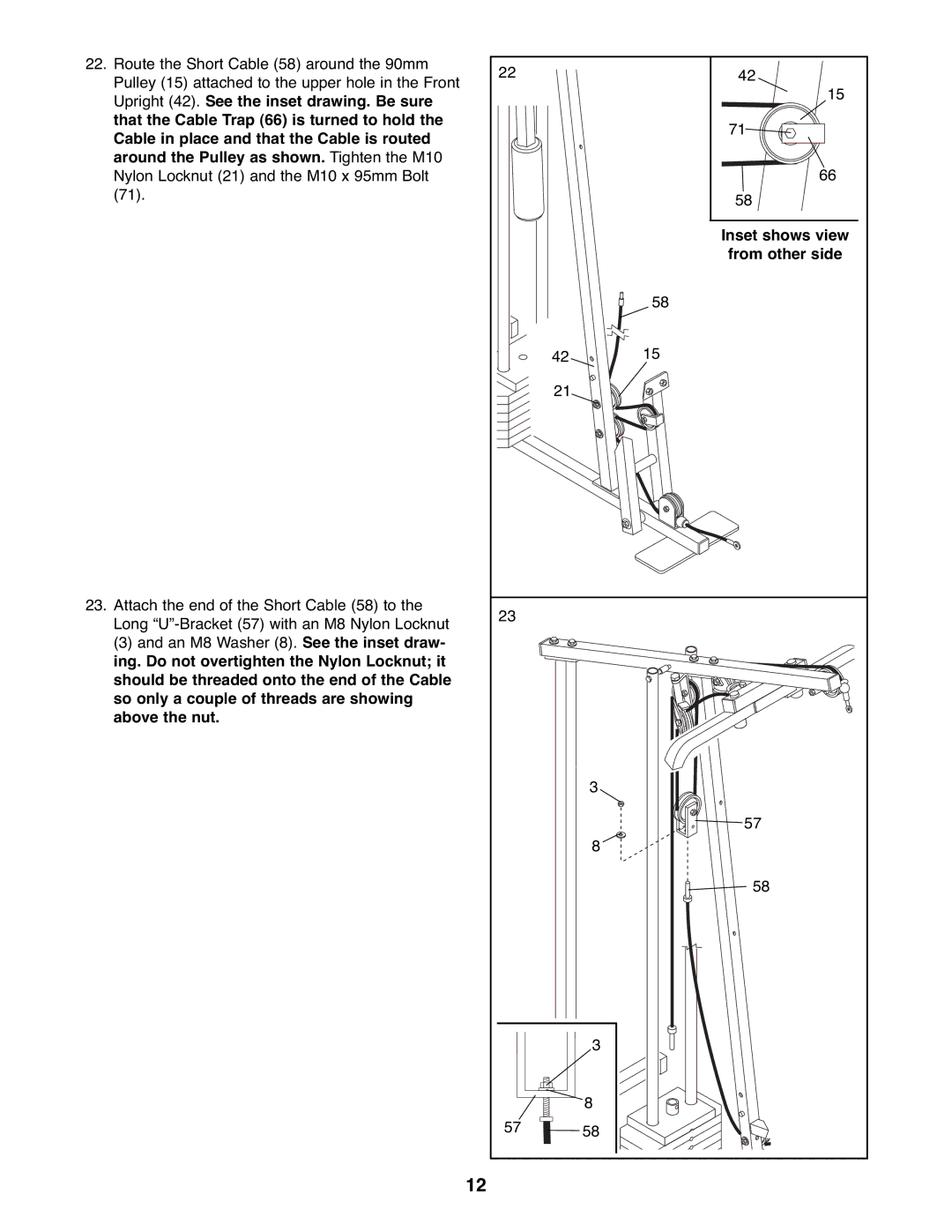 Weider WESY19511 user manual Inset shows view 