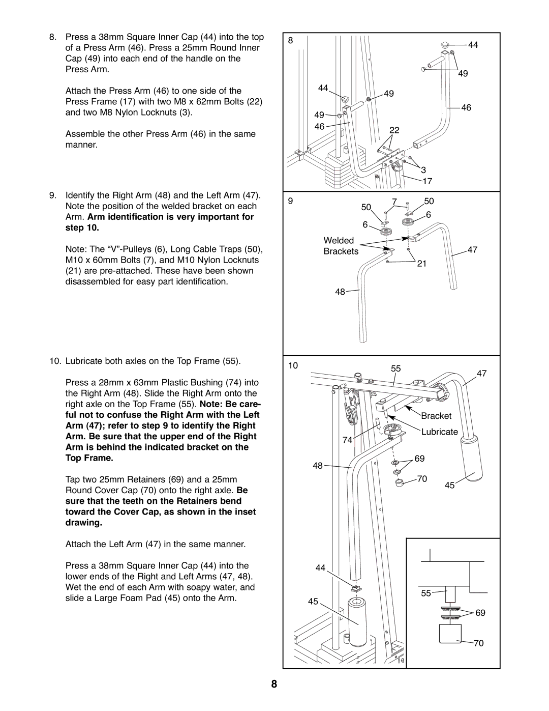 Weider WESY19511 Arm. Arm identification is very important for Step, Ful not to confuse the Right Arm with the Left 