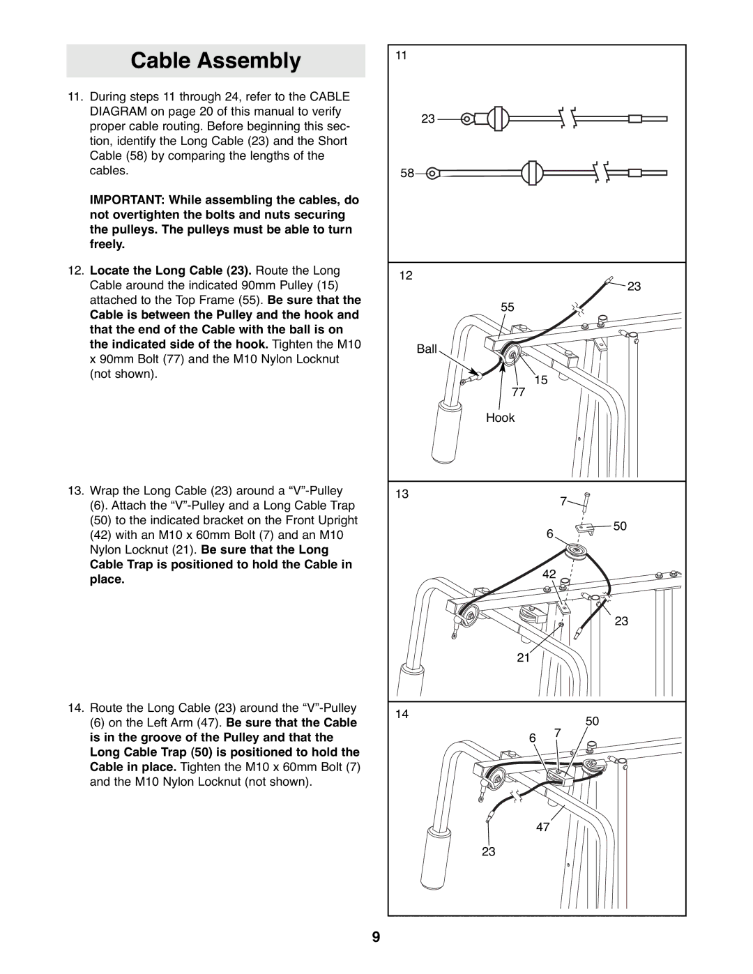 Weider WESY19511 user manual Cable Assembly, Cable Trap is positioned to hold the Cable in place 