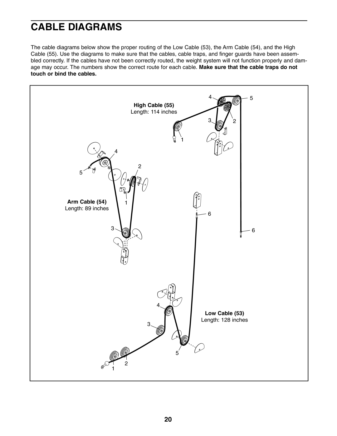 Weider WESY19541 user manual Cable Diagrams, High Cable, Arm Cable, Low Cable 