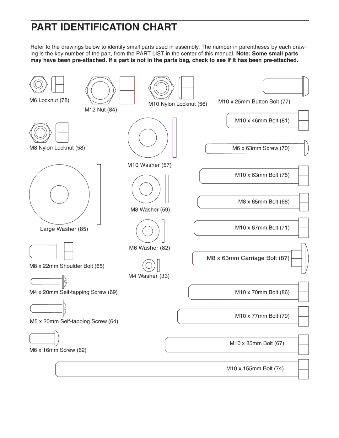 Weider WESY19541 user manual Part Identification Chart 