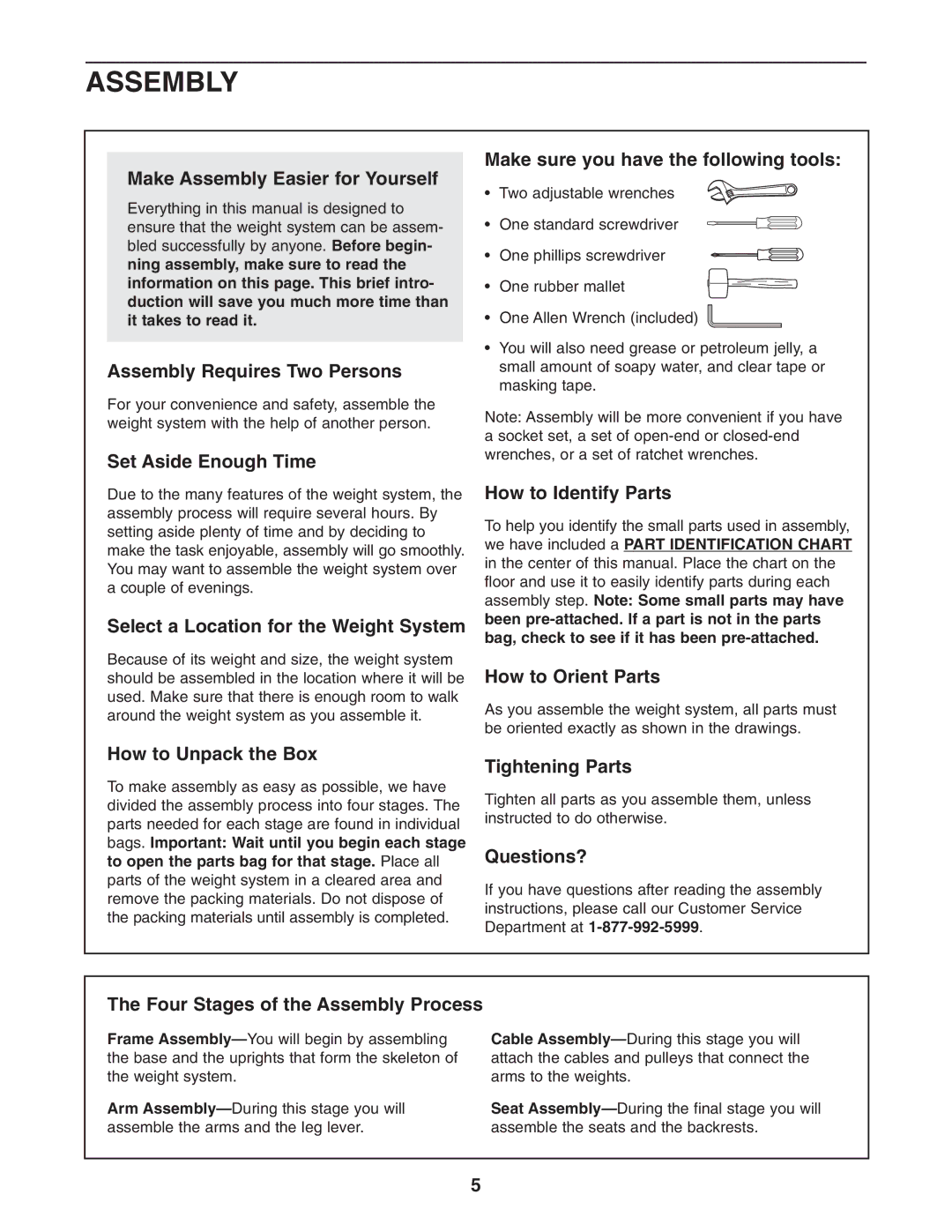 Weider WESY19541 user manual Make Assembly Easier for Yourself 