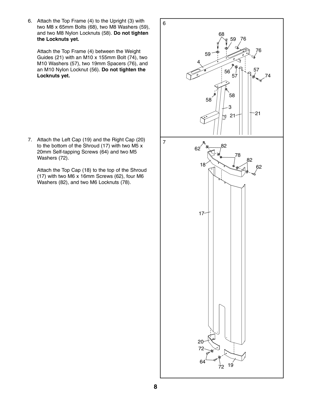 Weider WESY19541 user manual Locknuts yet 