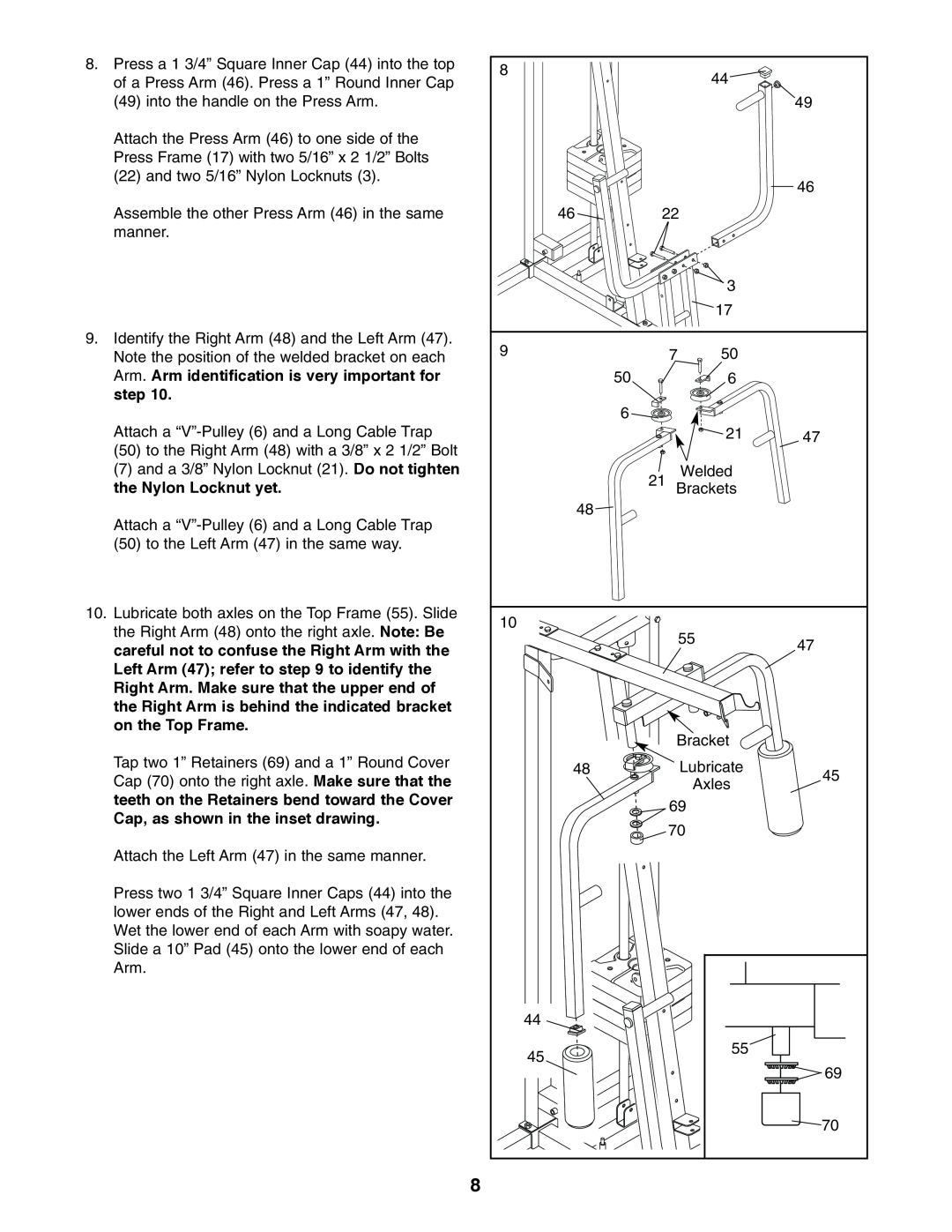 Weider WESY19610 user manual Arm. Arm identification is very important for 
