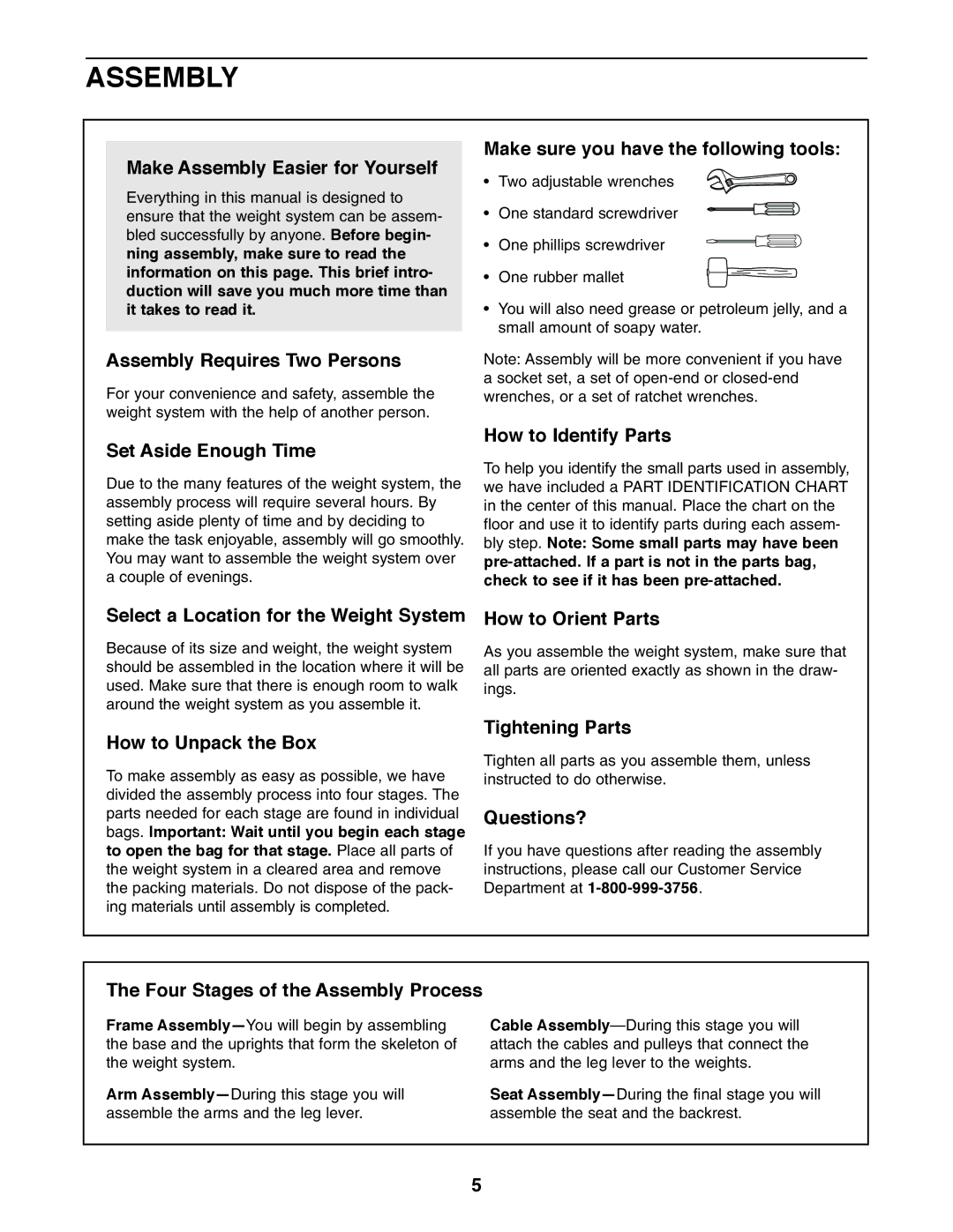 Weider WESY19611 user manual Make Assembly Easier for Yourself 