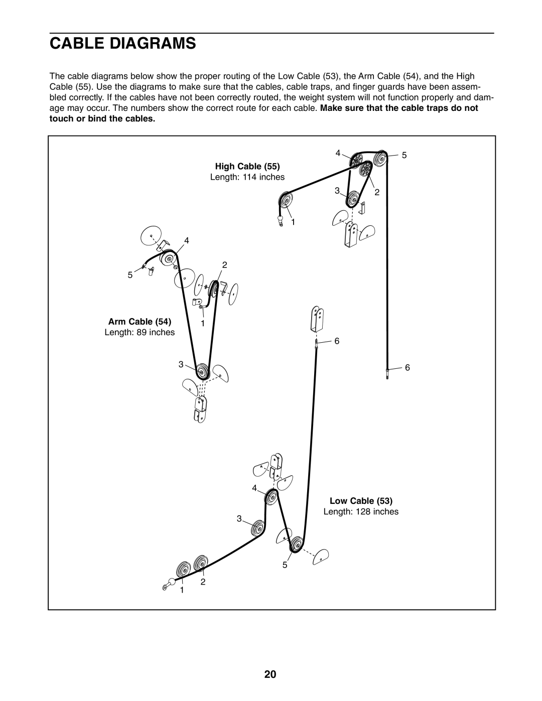 Weider WESY19740 user manual Cable Diagrams, High Cable, Arm Cable, Low Cable 