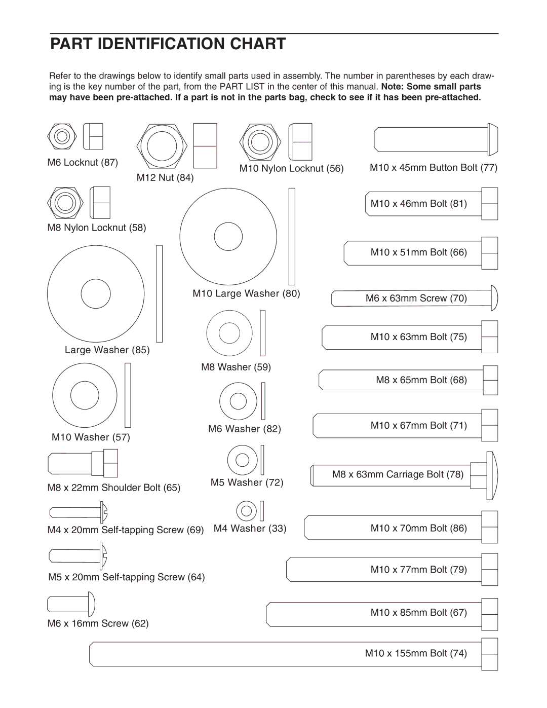 Weider WESY19740 user manual Part Identification Chart 