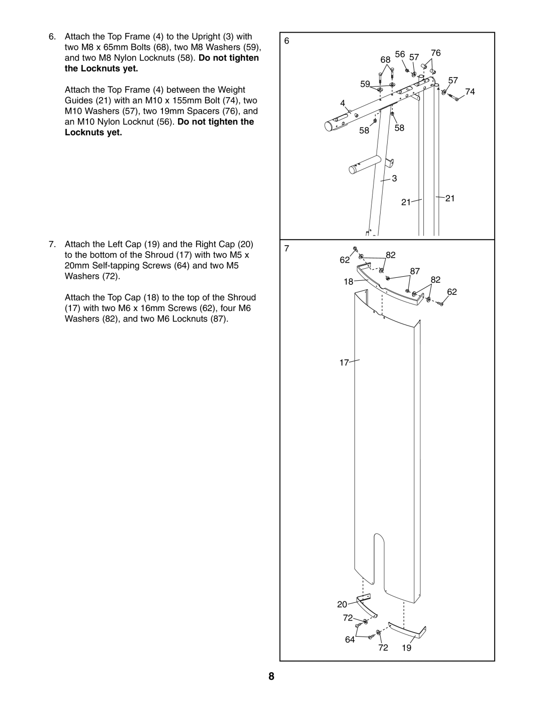 Weider WESY19740 user manual Locknuts yet 