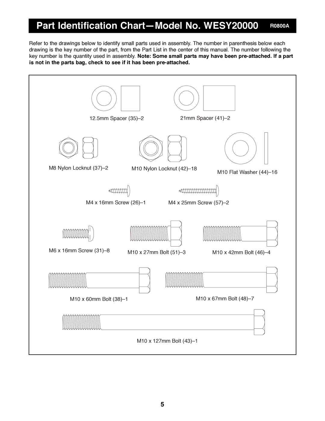 Weider manual Part Identification ChartÑModel No. WESY20000 R0800A 