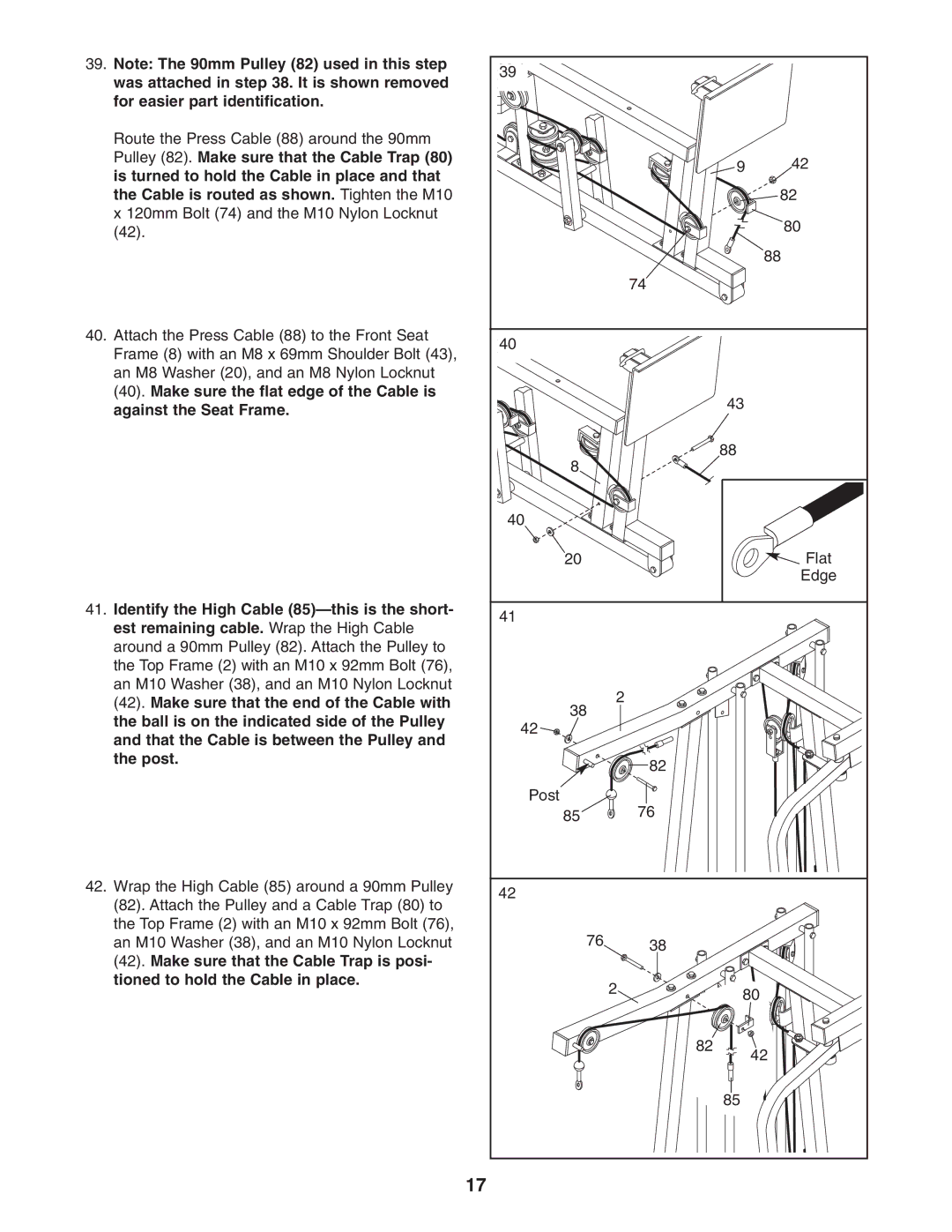 Weider WESY26331 user manual Route the Press Cable 88 around the 90mm 