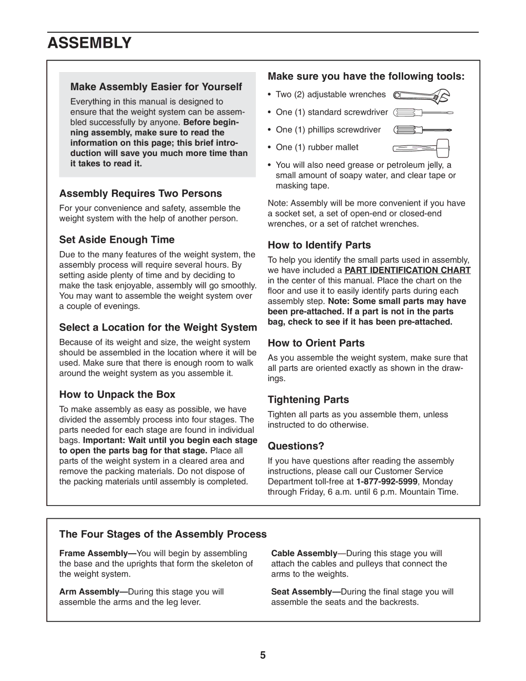 Weider WESY26331 user manual Make Assembly Easier for Yourself 