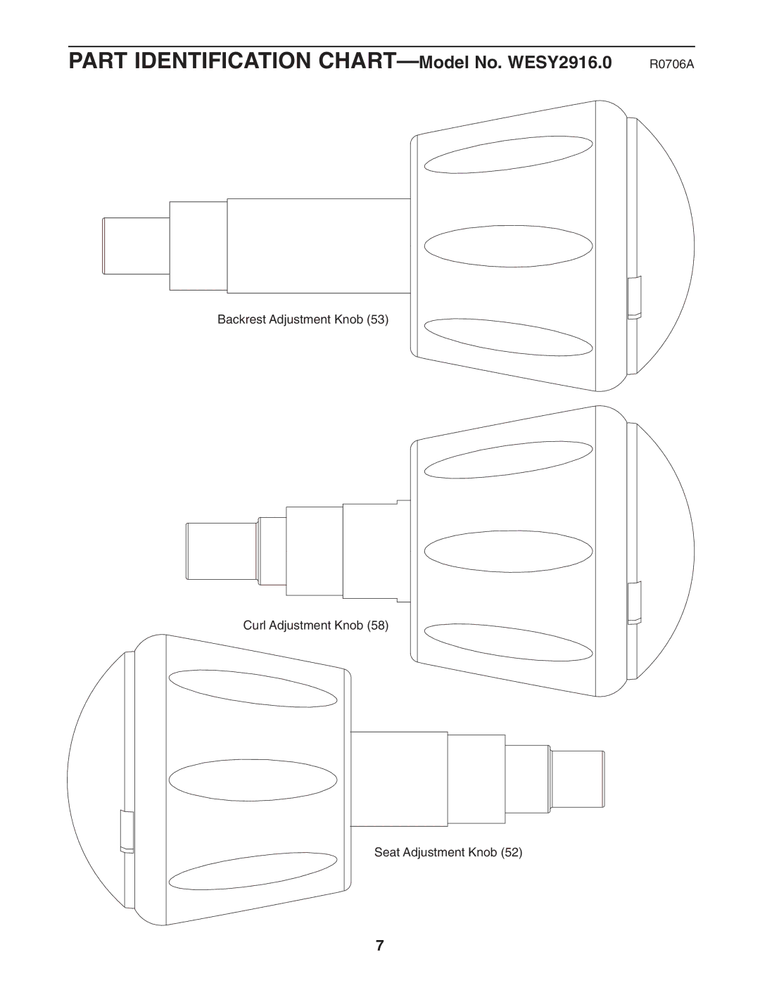 Weider user manual Part Identification CHART-Model No. WESY2916.0 R0706A 