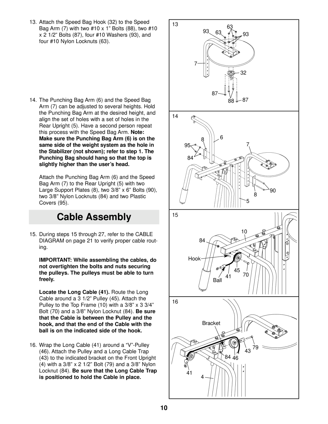 Weider WESY29510 Cable Assembly, Important While assembling the cables, do, Locate the Long Cable 41. Route the Long 