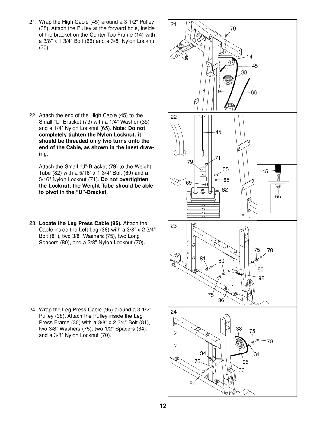 Weider WESY29520 user manual A 1/4 Nylon Locknut, Ing, Attach the Small U-Bracket 79 to the Weight, A 3/8 Nylon Locknut 