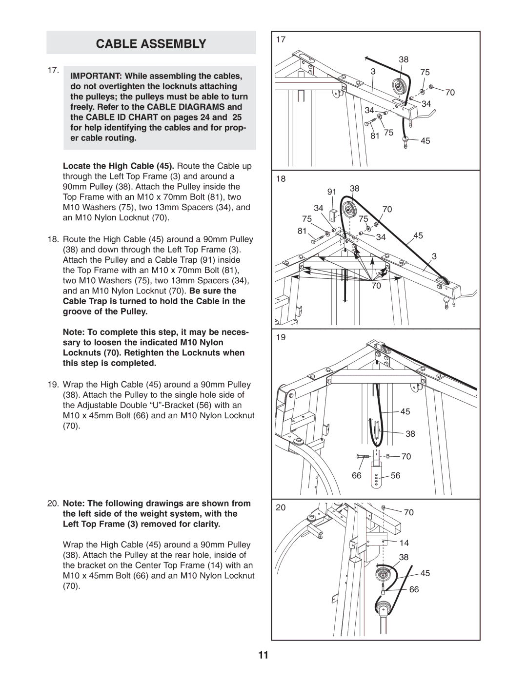 Weider WESY29521 user manual Cable Assembly 