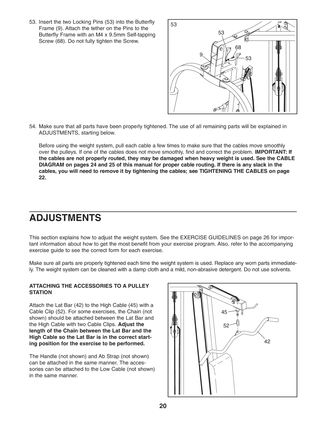 Weider WESY29521 user manual Adjustments, Attaching the Accessories to a Pulley Station 