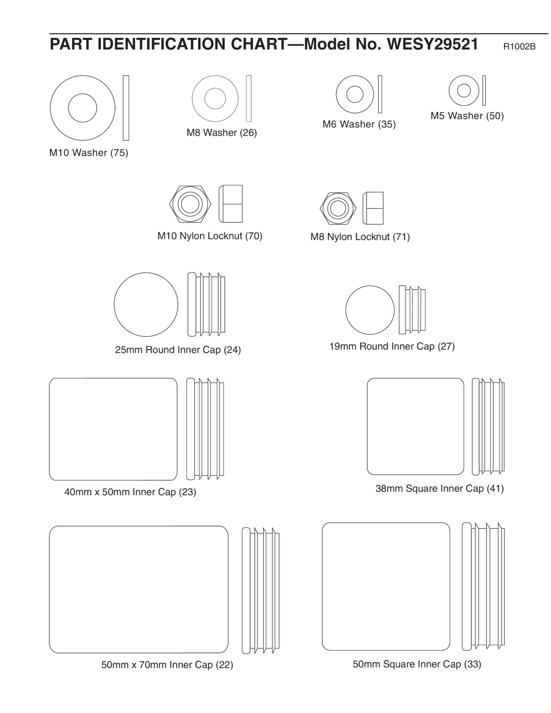 Weider user manual Part Identification CHART-Model No. WESY29521 R1002B 