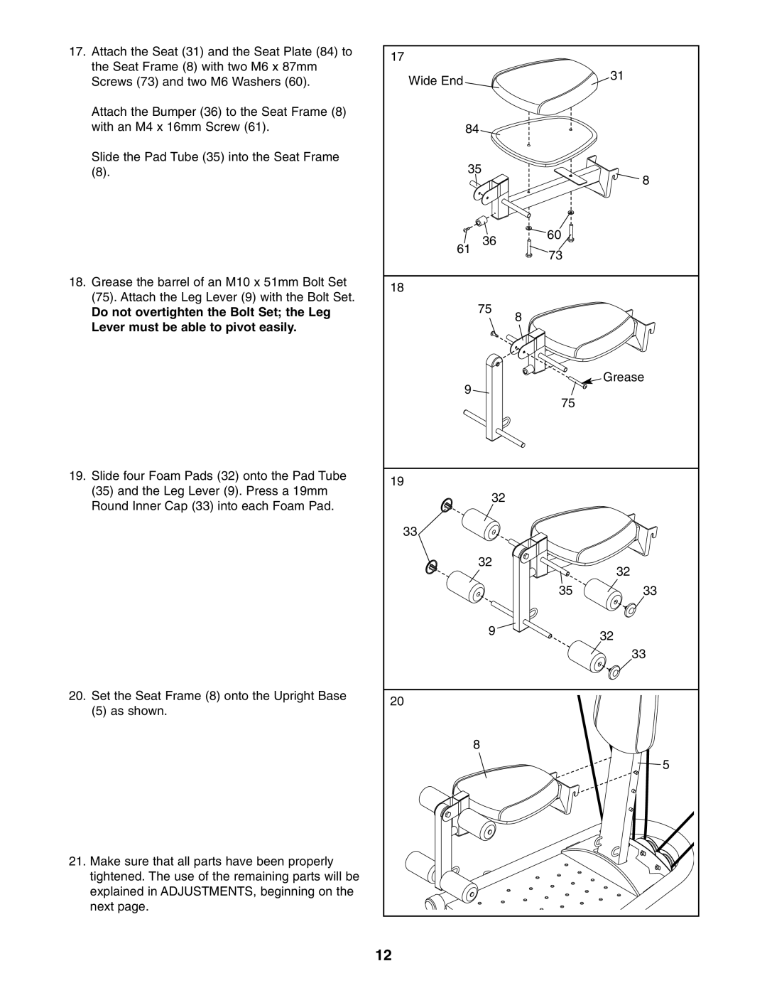 Weider WESY2966.0 user manual Grease 