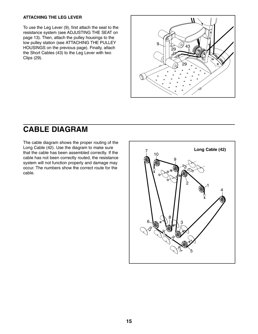 Weider WESY2966.0 user manual Cable Diagram, Attaching the LEG Lever, Long Cable 