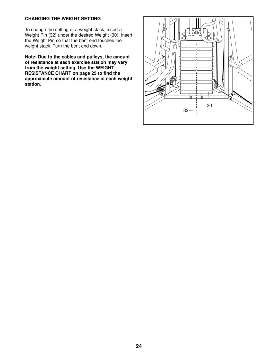 Weider WESY37530 user manual Changing the Weight Setting 