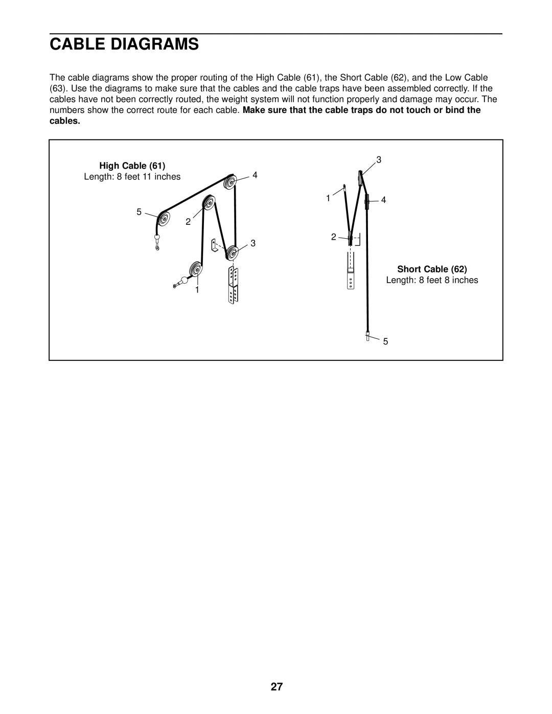 Weider WESY37530 user manual Cable Diagrams, High Cable, Short Cable 