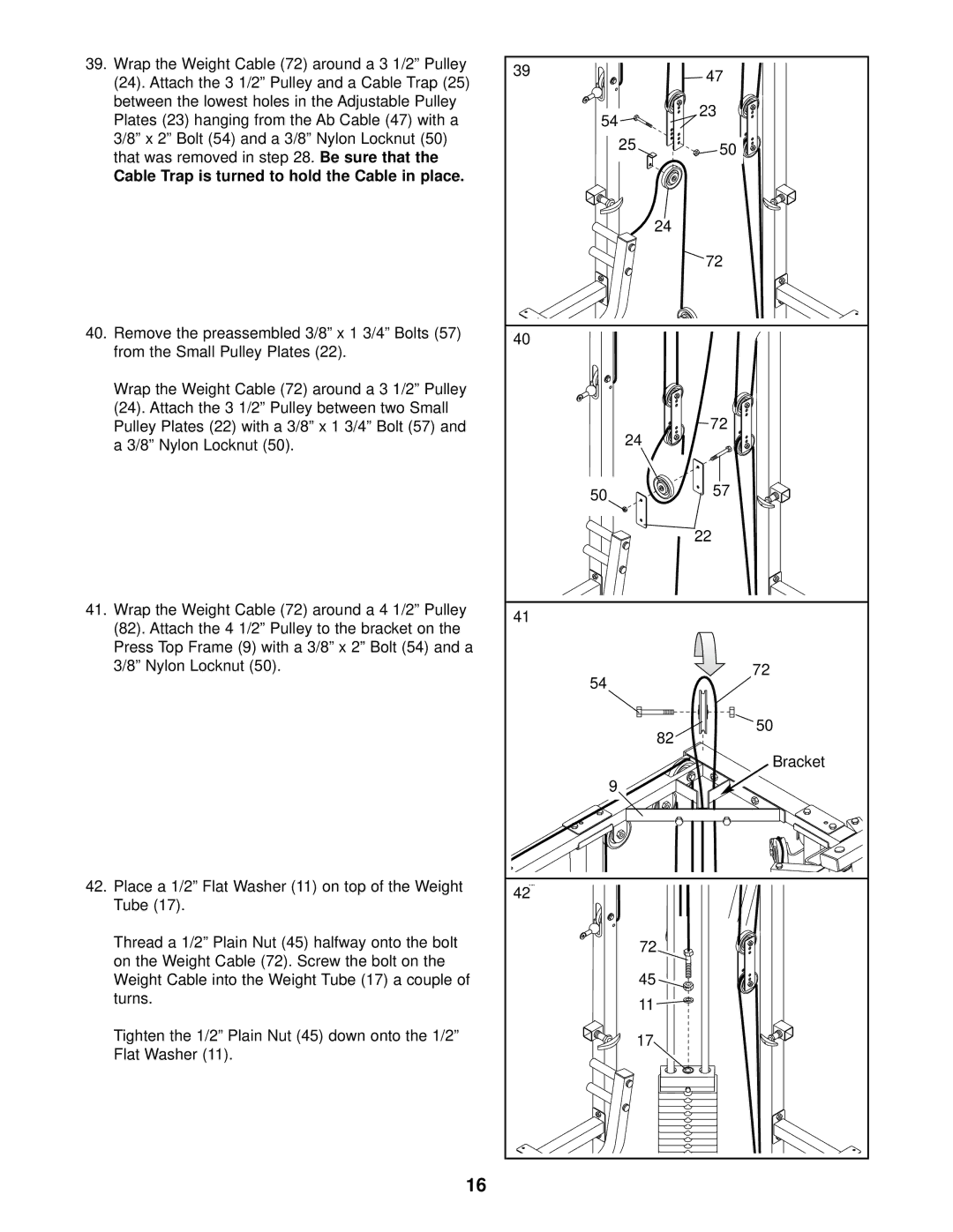 Weider WESY37531 user manual Cable Trap is turned to hold the Cable in place 