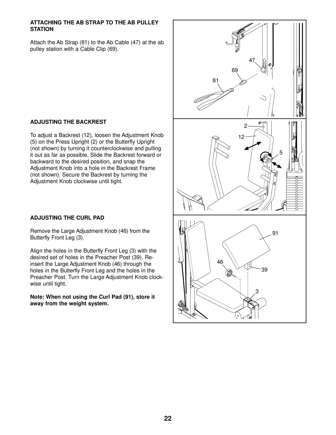 Weider WESY37531 user manual Attaching the AB Strap to the AB Pulley Station 