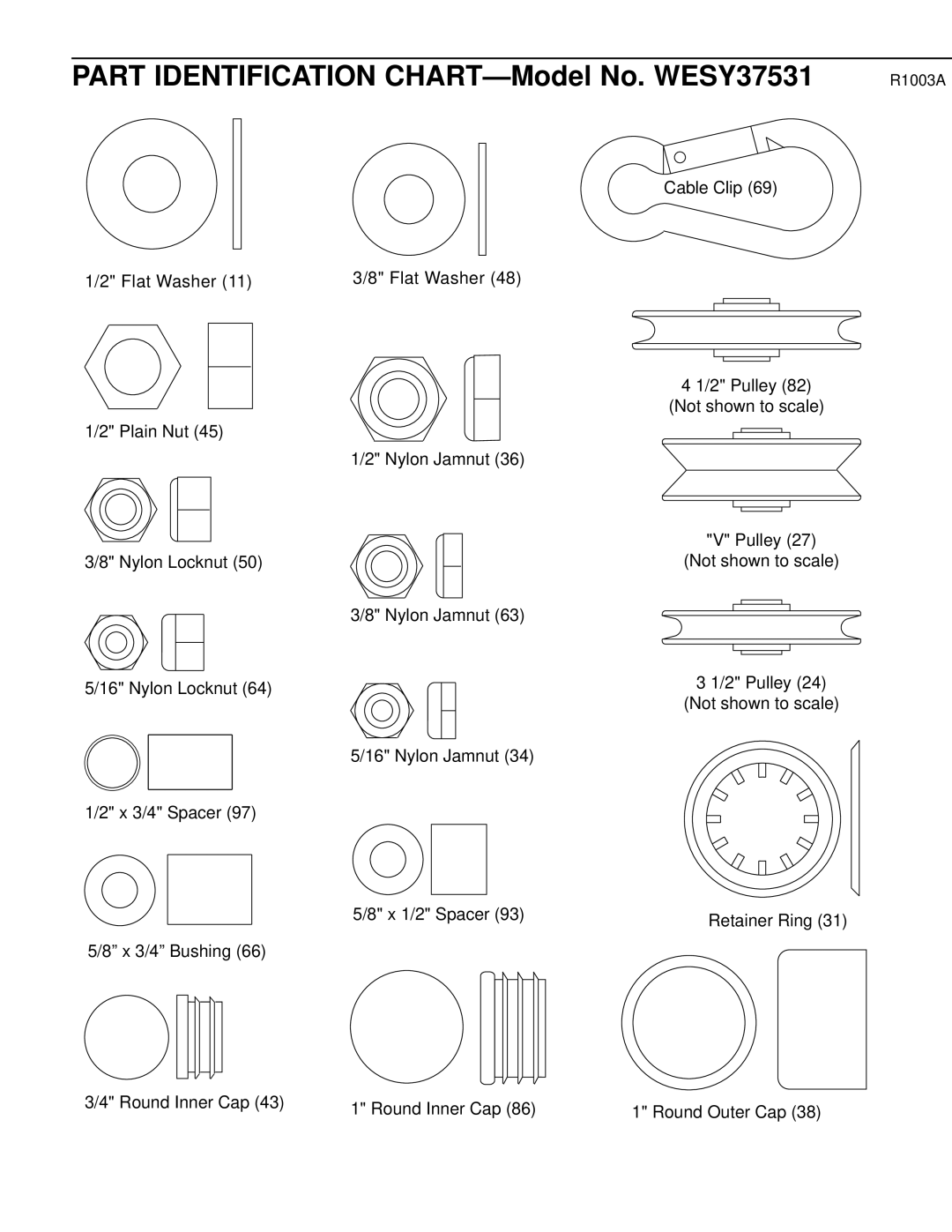 Weider user manual Part Identification CHART-Model No. WESY37531, R1003A 