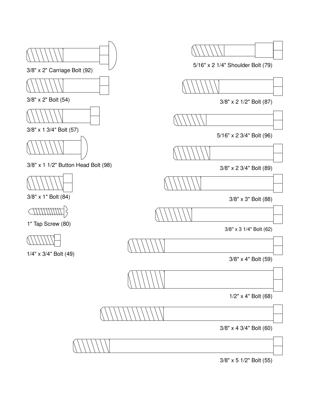 Weider WESY37531 user manual X 4 Bolt X 4 3/4 Bolt X 5 1/2 Bolt 