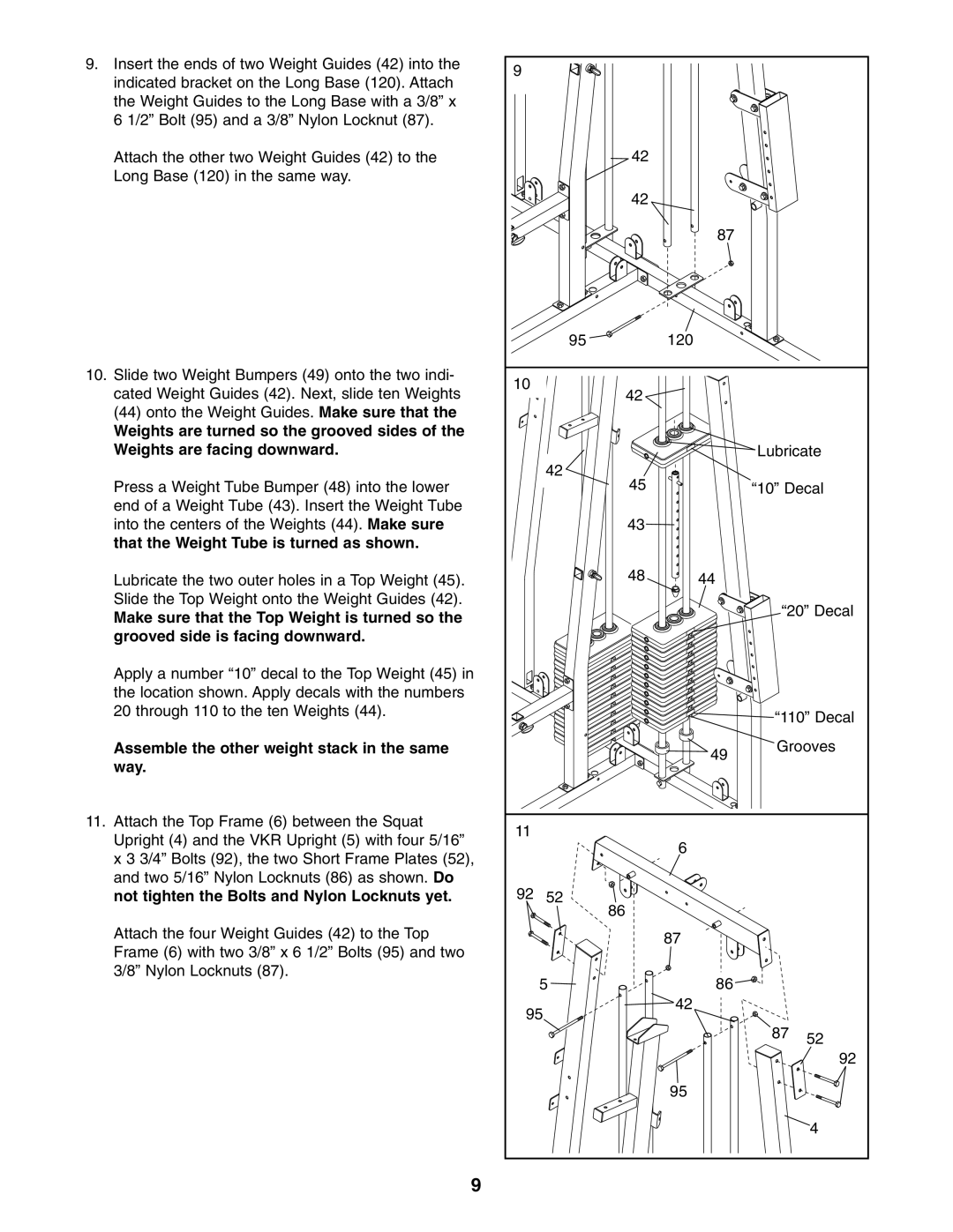 Weider WESY38320 user manual Assemble the other weight stack in the same way 