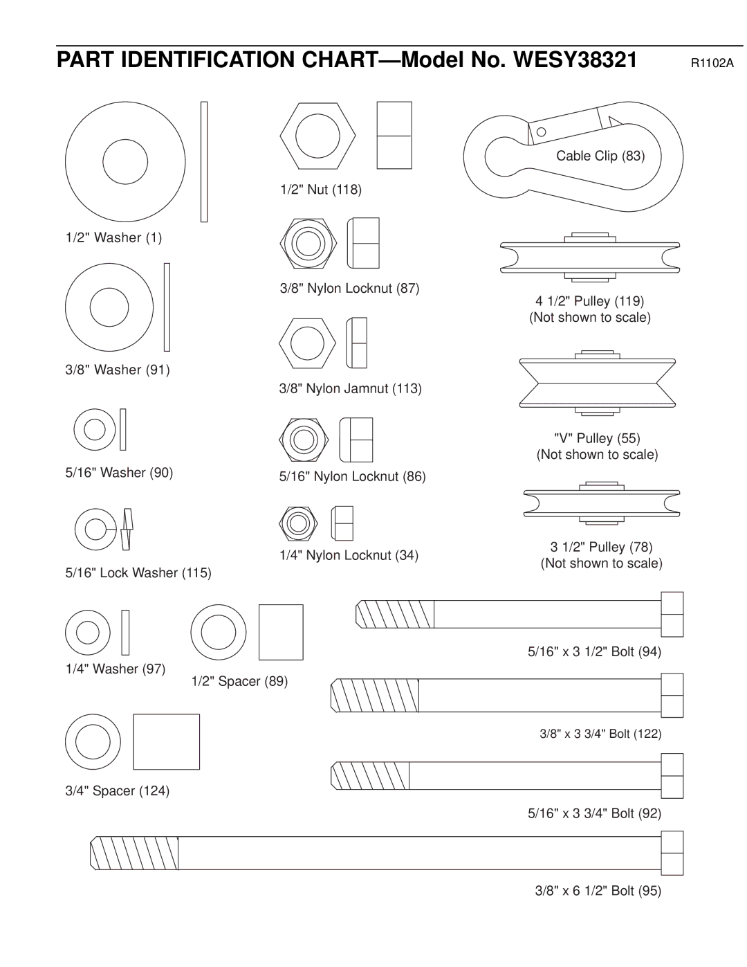 Weider user manual Part Identification CHART-Model No. WESY38321, R1102A 