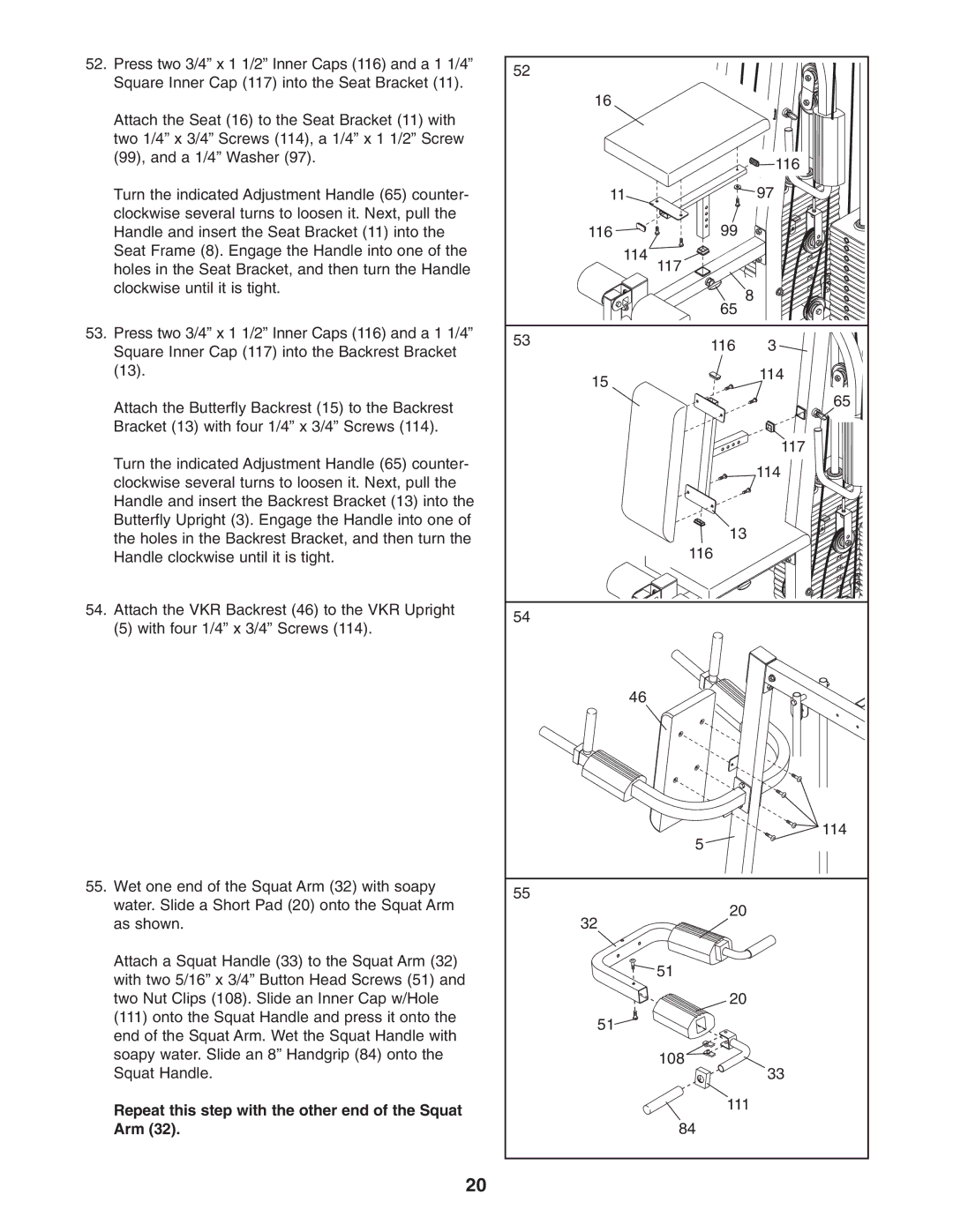 Weider WESY38322 user manual Repeat this step with the other end of the Squat Arm 