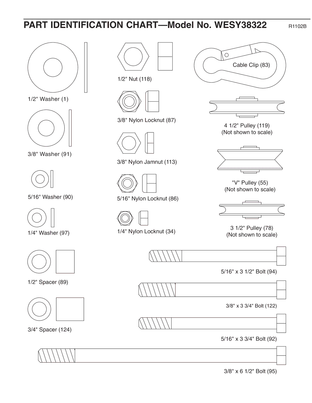 Weider user manual Part Identification CHART-Model No. WESY38322, R1102B 