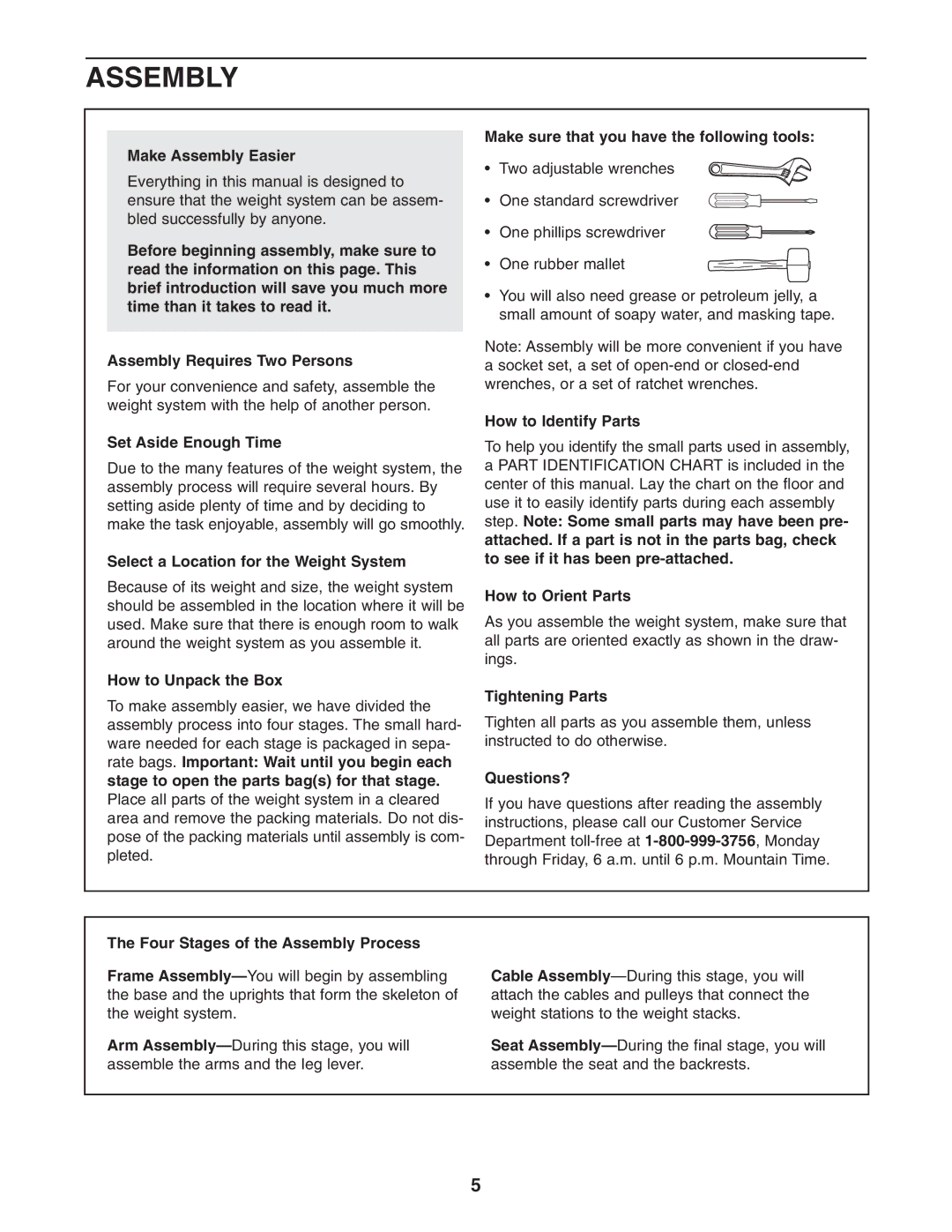 Weider WESY38322 user manual Assembly 