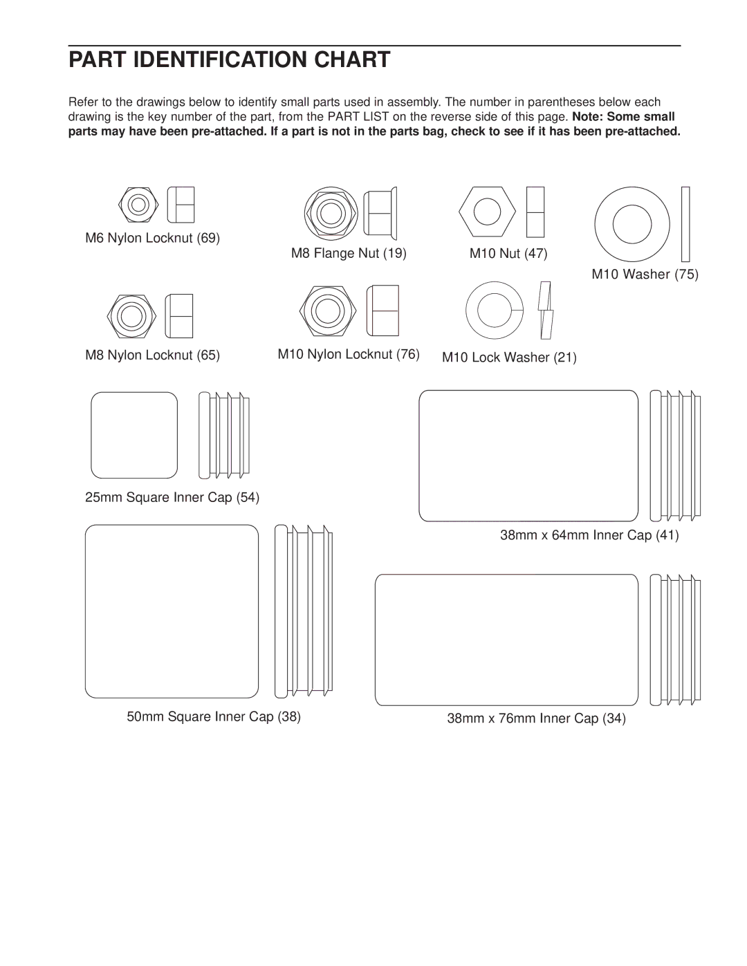 Weider WESY38730 user manual Part Identification Chart 