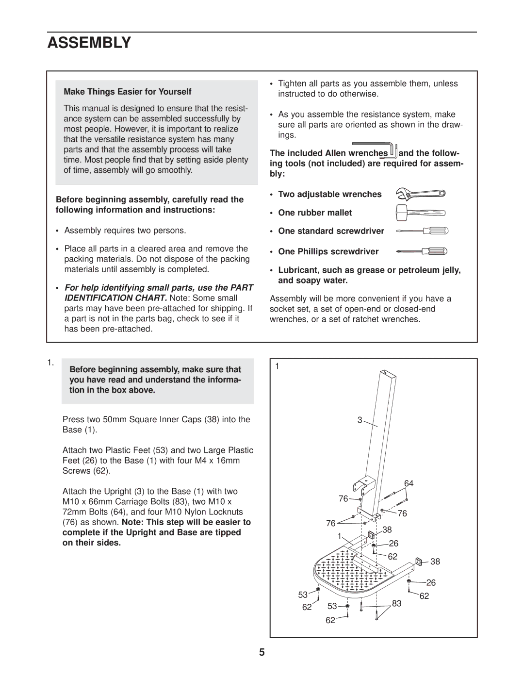 Weider WESY38730 user manual Assembly, Make Things Easier for Yourself 